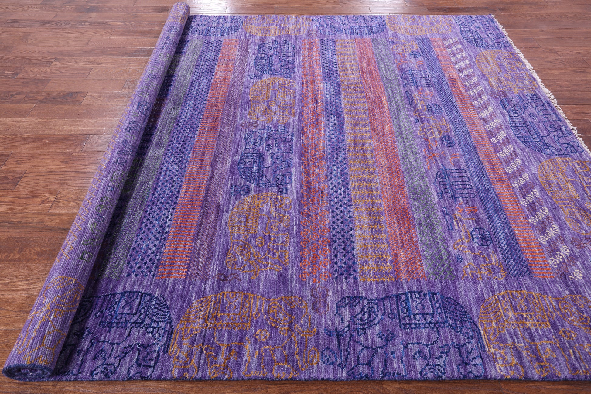 Purple Elephant Design Tribal Persian Gabbeh Hand Knotted Wool Rug - 8' 4" X 10' 1" - Golden Nile