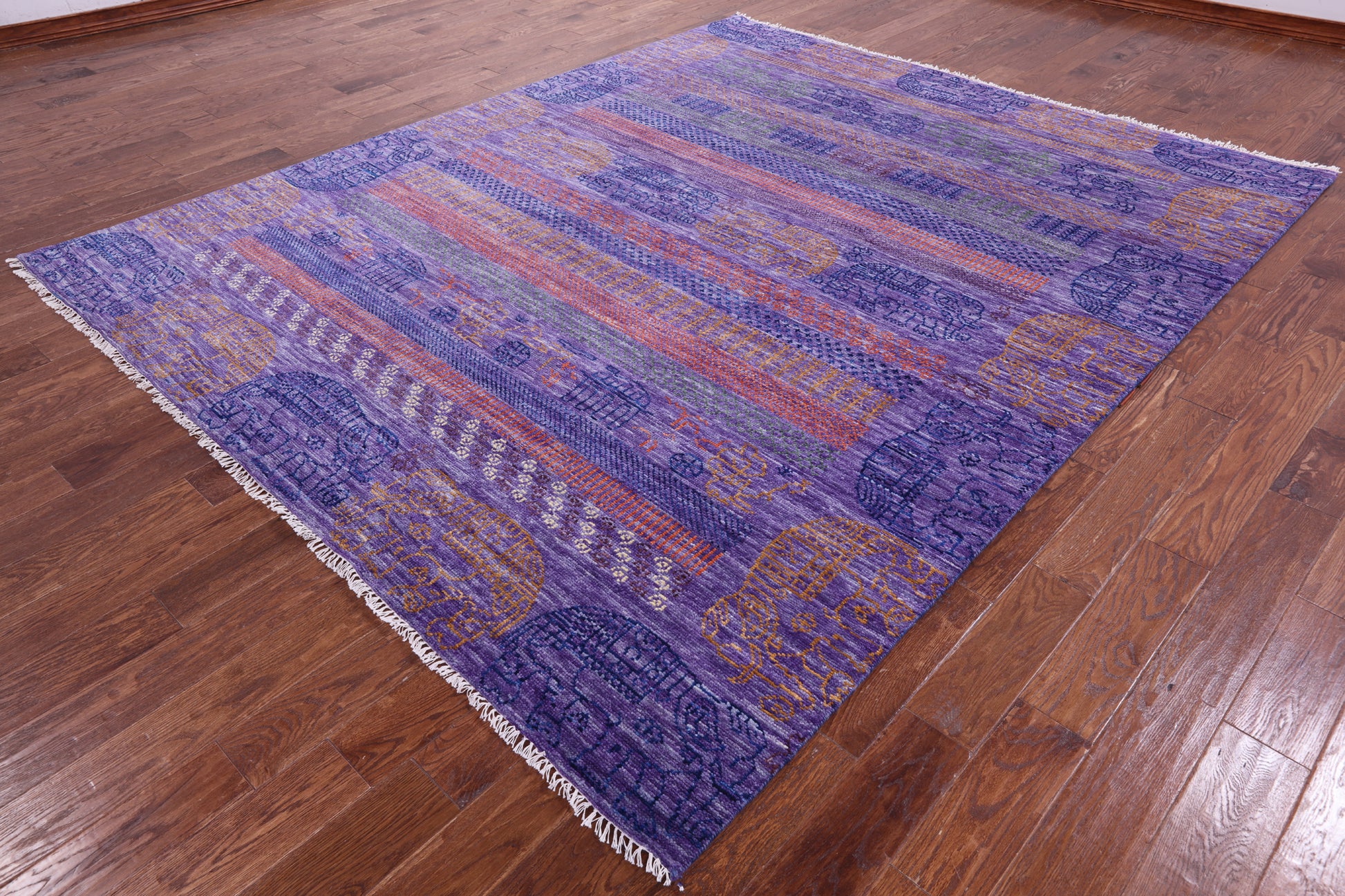 Purple Elephant Design Tribal Persian Gabbeh Hand Knotted Wool Rug - 8' 4" X 10' 1" - Golden Nile