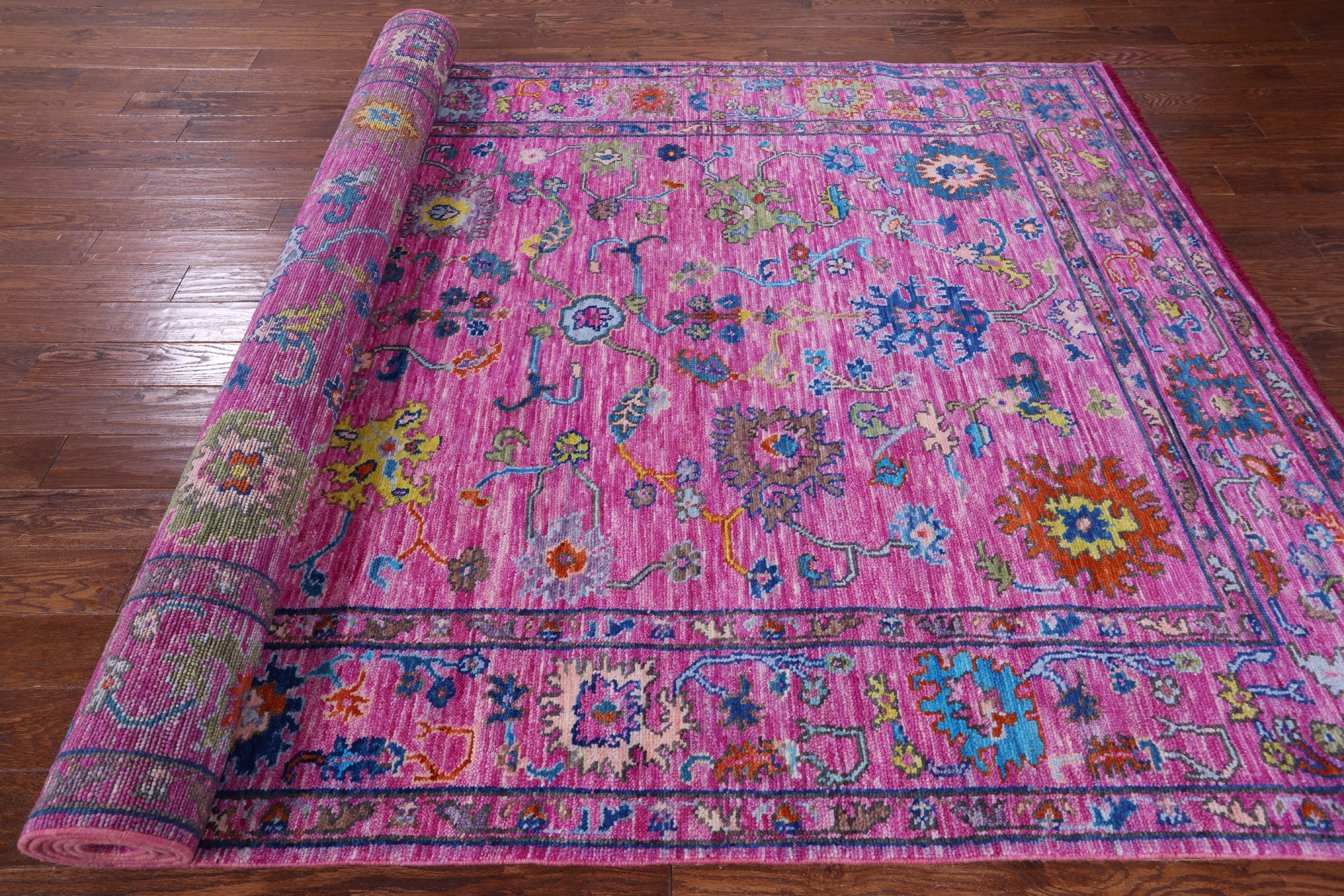 Pink Turkish Oushak Hand Knotted Wool Rug - 7' 2" X 14' 2" - Golden Nile