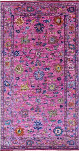 Pink Turkish Oushak Hand Knotted Wool Rug - 7' 2" X 14' 2" - Golden Nile