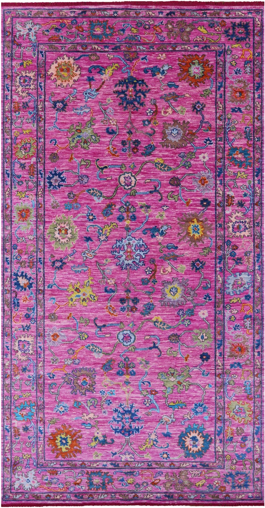 Pink Turkish Oushak Hand Knotted Wool Rug - 7' 2" X 14' 2" - Golden Nile