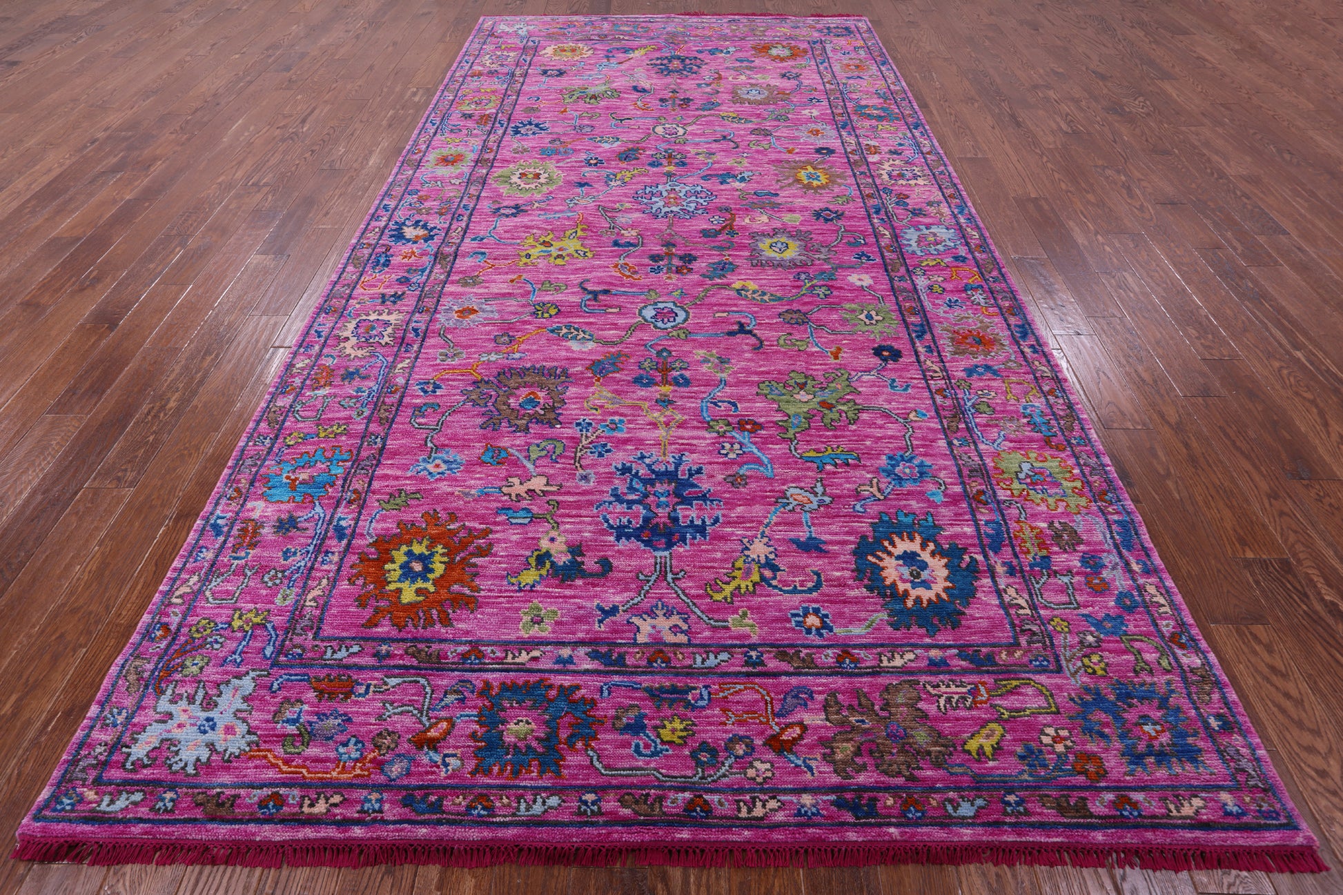 Pink Turkish Oushak Hand Knotted Wool Rug - 7' 2" X 14' 2" - Golden Nile