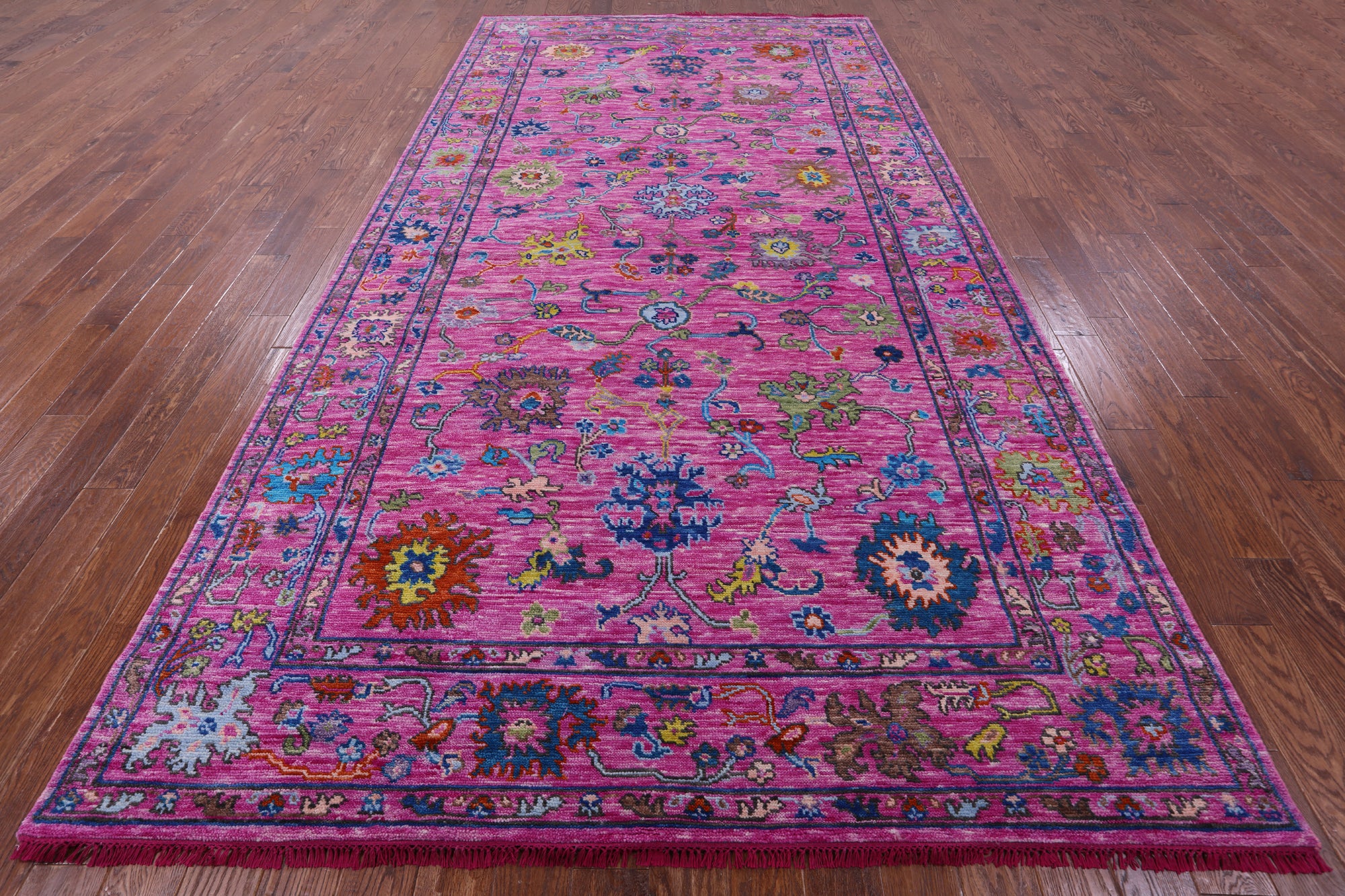 Pink Turkish Oushak Hand Knotted Wool Rug - 7' 2" X 14' 2" - Golden Nile