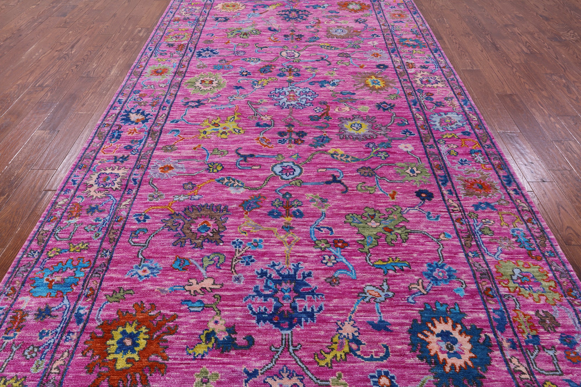 Pink Turkish Oushak Hand Knotted Wool Rug - 7' 2" X 14' 2" - Golden Nile