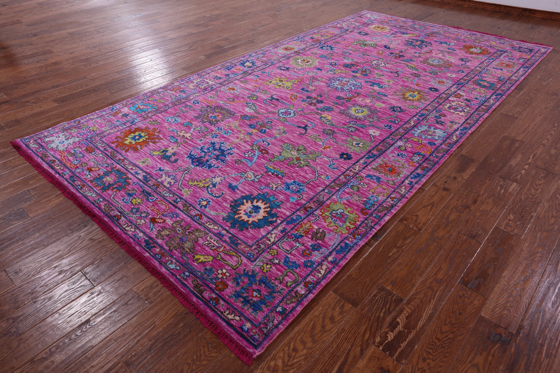 Pink Turkish Oushak Hand Knotted Wool Rug - 7' 2" X 14' 2" - Golden Nile