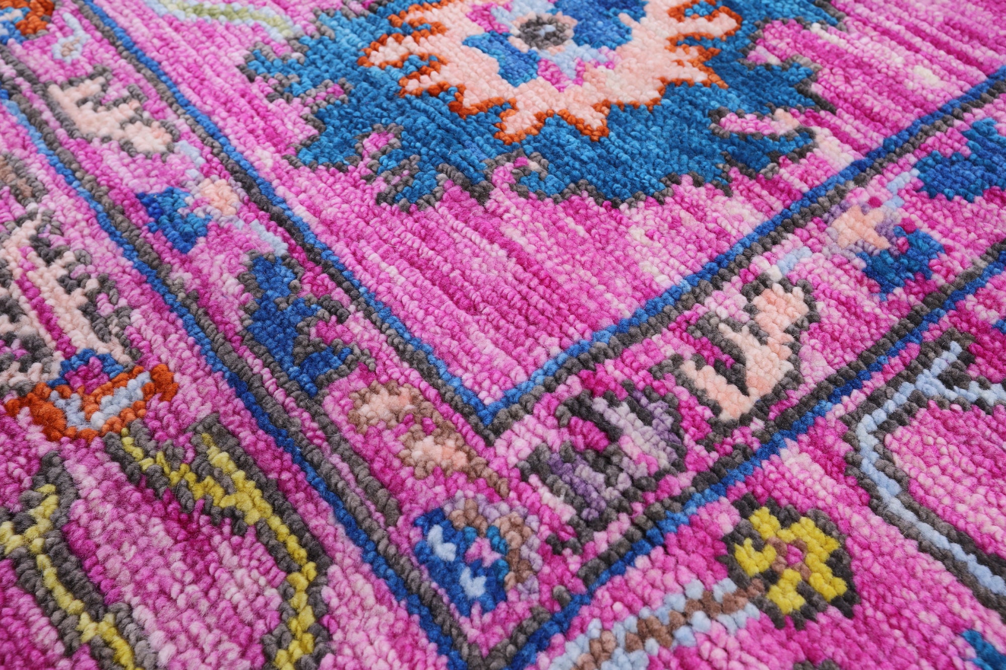 Pink Turkish Oushak Hand Knotted Wool Rug - 7' 2" X 14' 2" - Golden Nile