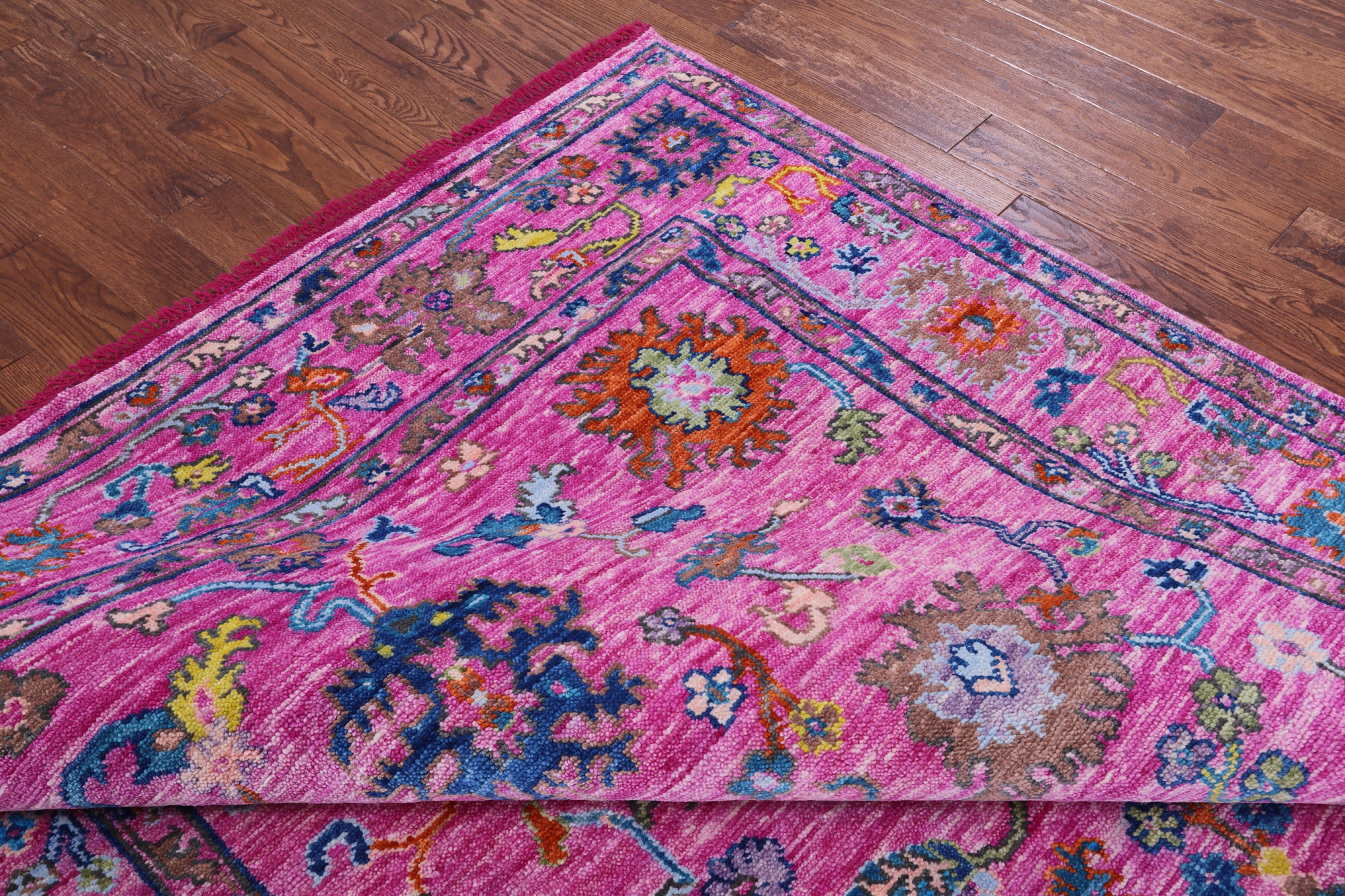 Pink Turkish Oushak Hand Knotted Wool Rug - 7' 2" X 14' 2" - Golden Nile