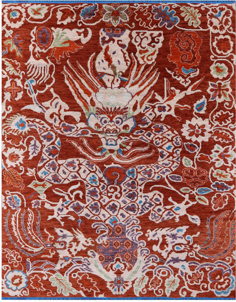 Dragon Design Hand Knotted Wool Rug - 8' 2" X 10' 3" - Golden Nile