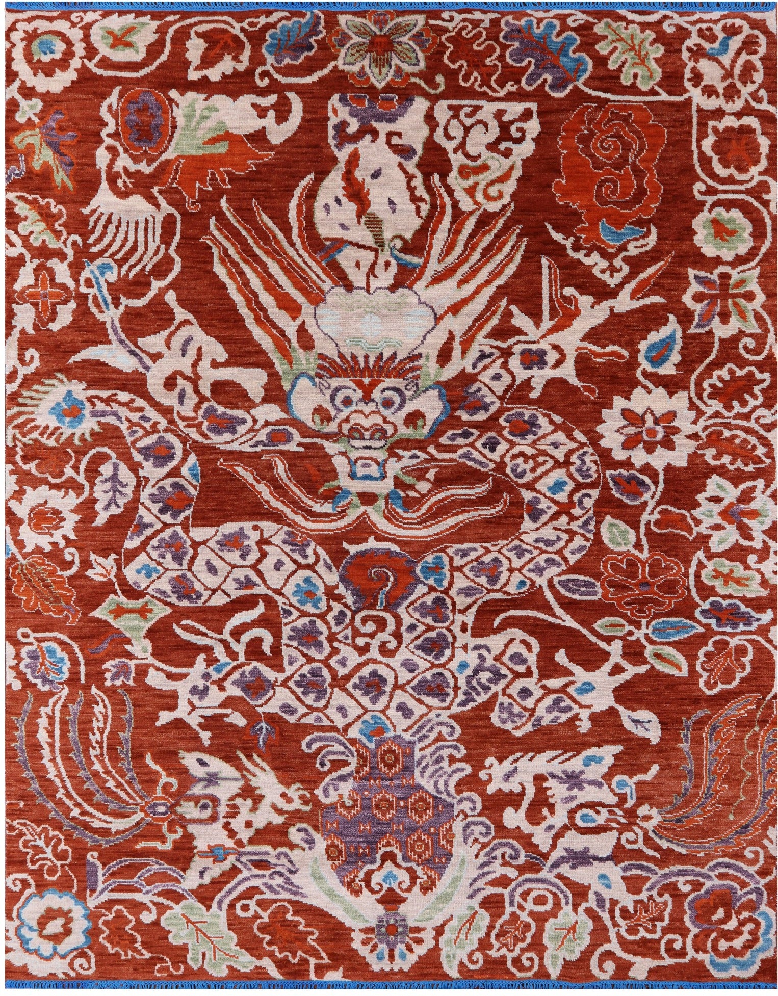 Dragon Design Hand Knotted Wool Rug - 8' 2" X 10' 3" - Golden Nile
