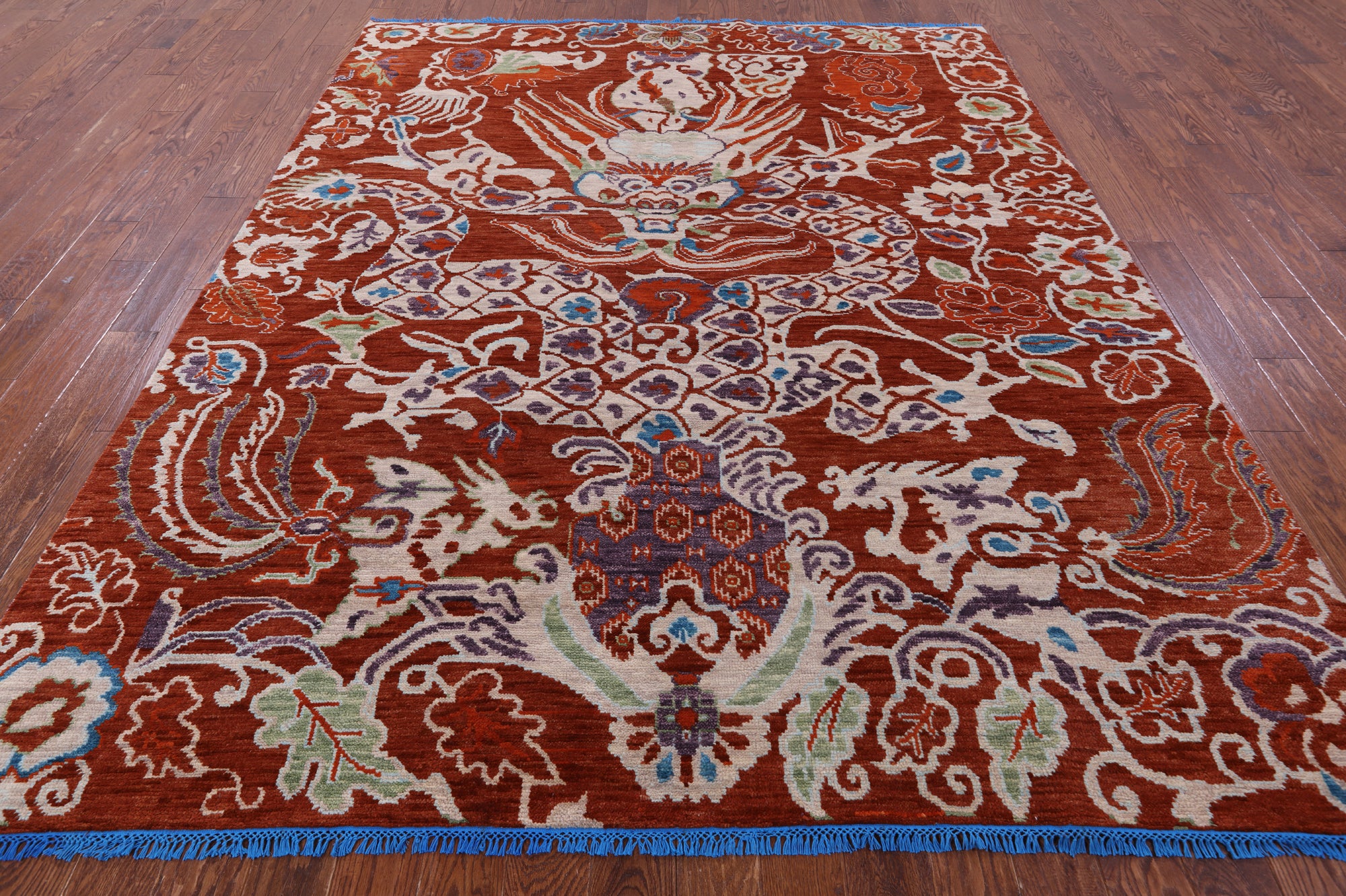 Dragon Design Hand Knotted Wool Rug - 8' 2" X 10' 3" - Golden Nile