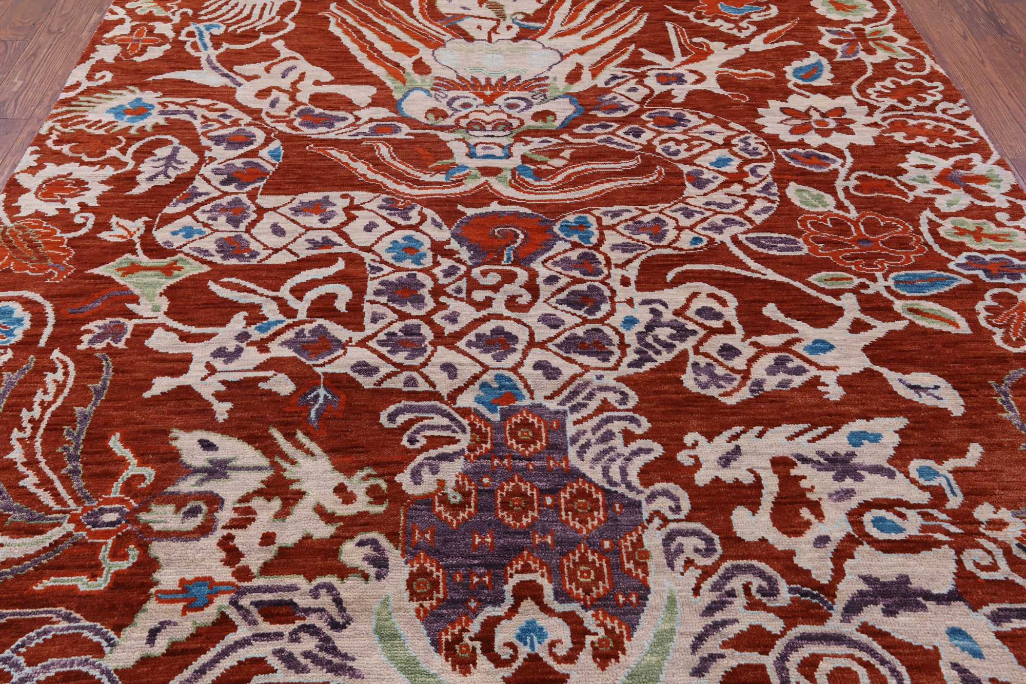 Dragon Design Hand Knotted Wool Rug - 8' 2" X 10' 3" - Golden Nile
