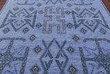 Blue Southwest Navajo Design Gabbeh Hand Knotted Wool Rug - 8' 2" X 10' 4" - Golden Nile