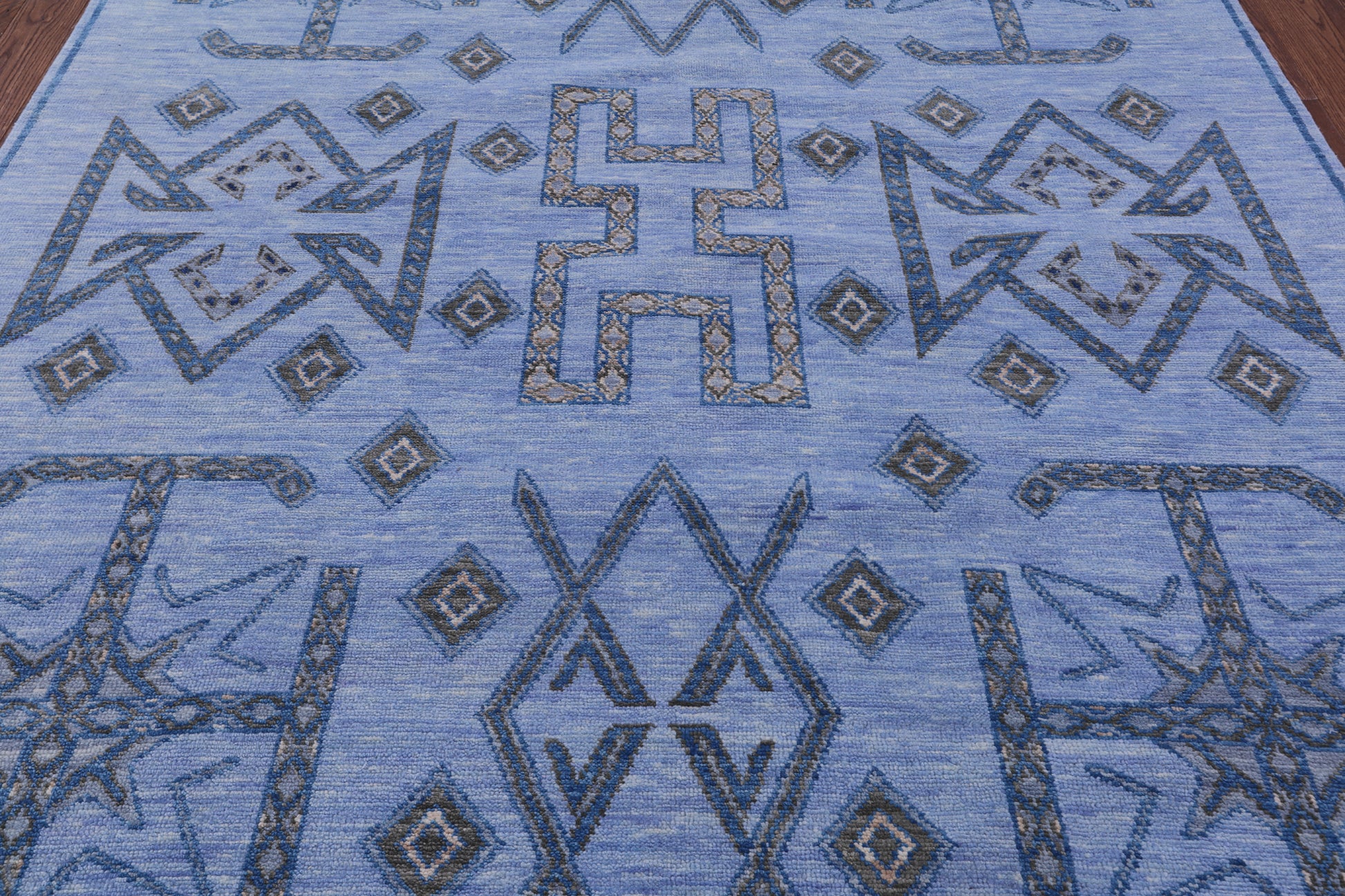 Blue Southwest Navajo Design Gabbeh Hand Knotted Wool Rug - 8' 2" X 10' 4" - Golden Nile