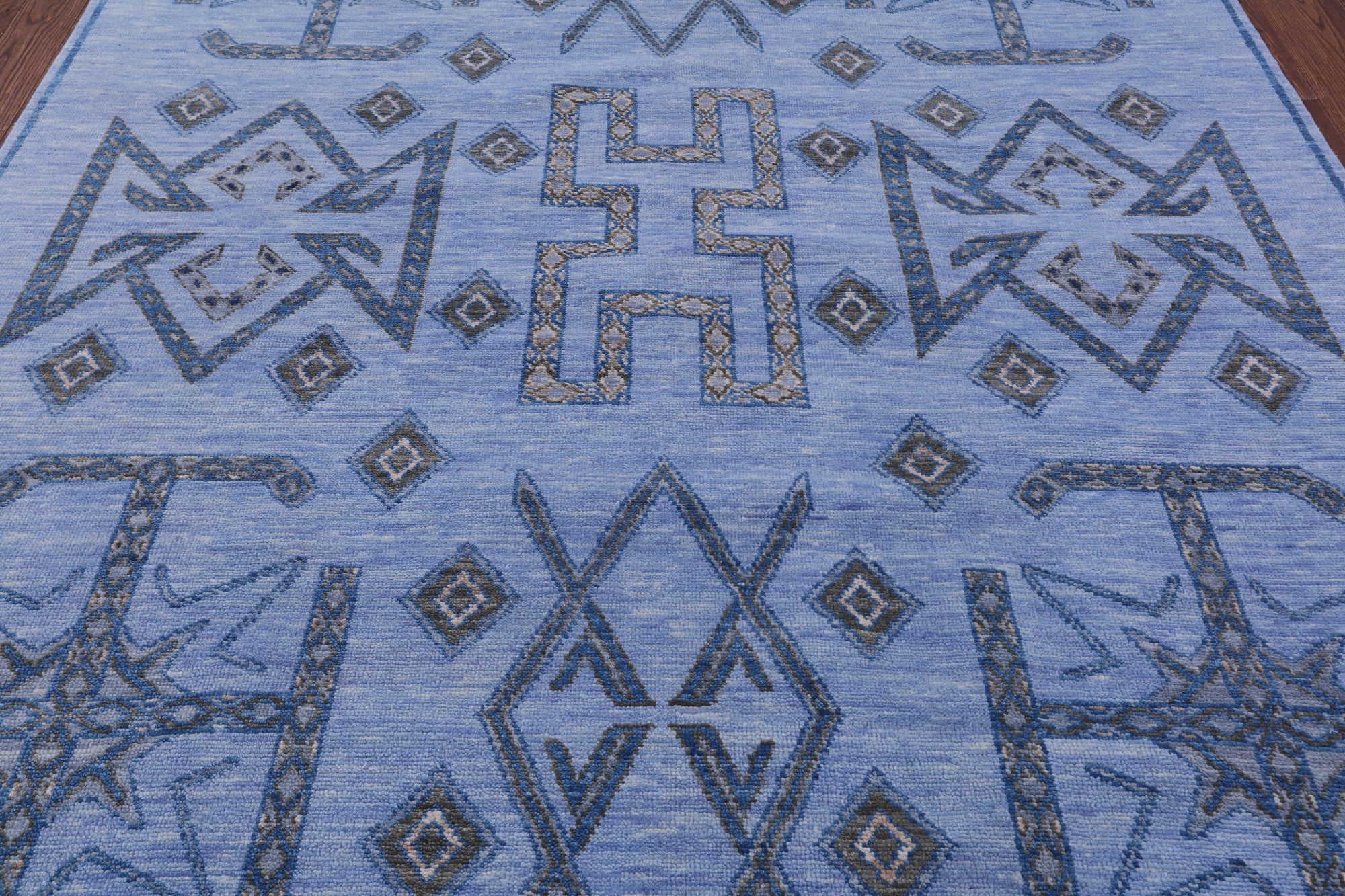 Blue Southwest Navajo Design Gabbeh Hand Knotted Wool Rug - 8' 2" X 10' 4" - Golden Nile