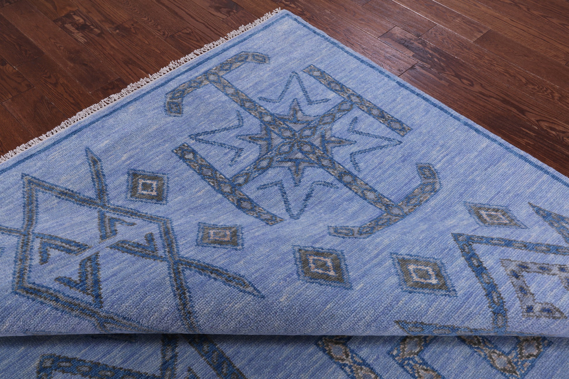 Blue Southwest Navajo Design Gabbeh Hand Knotted Wool Rug - 8' 2" X 10' 4" - Golden Nile