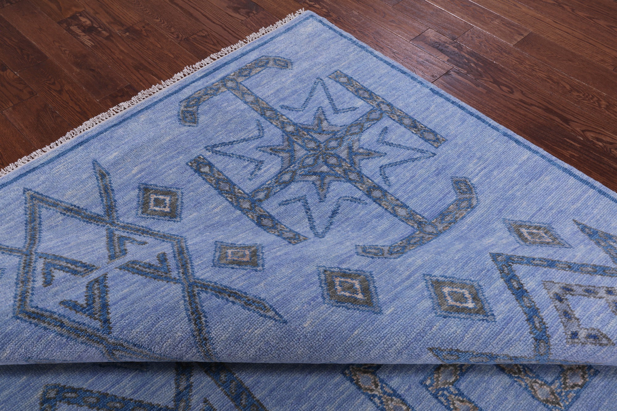 Blue Southwest Navajo Design Gabbeh Hand Knotted Wool Rug - 8' 2" X 10' 4" - Golden Nile