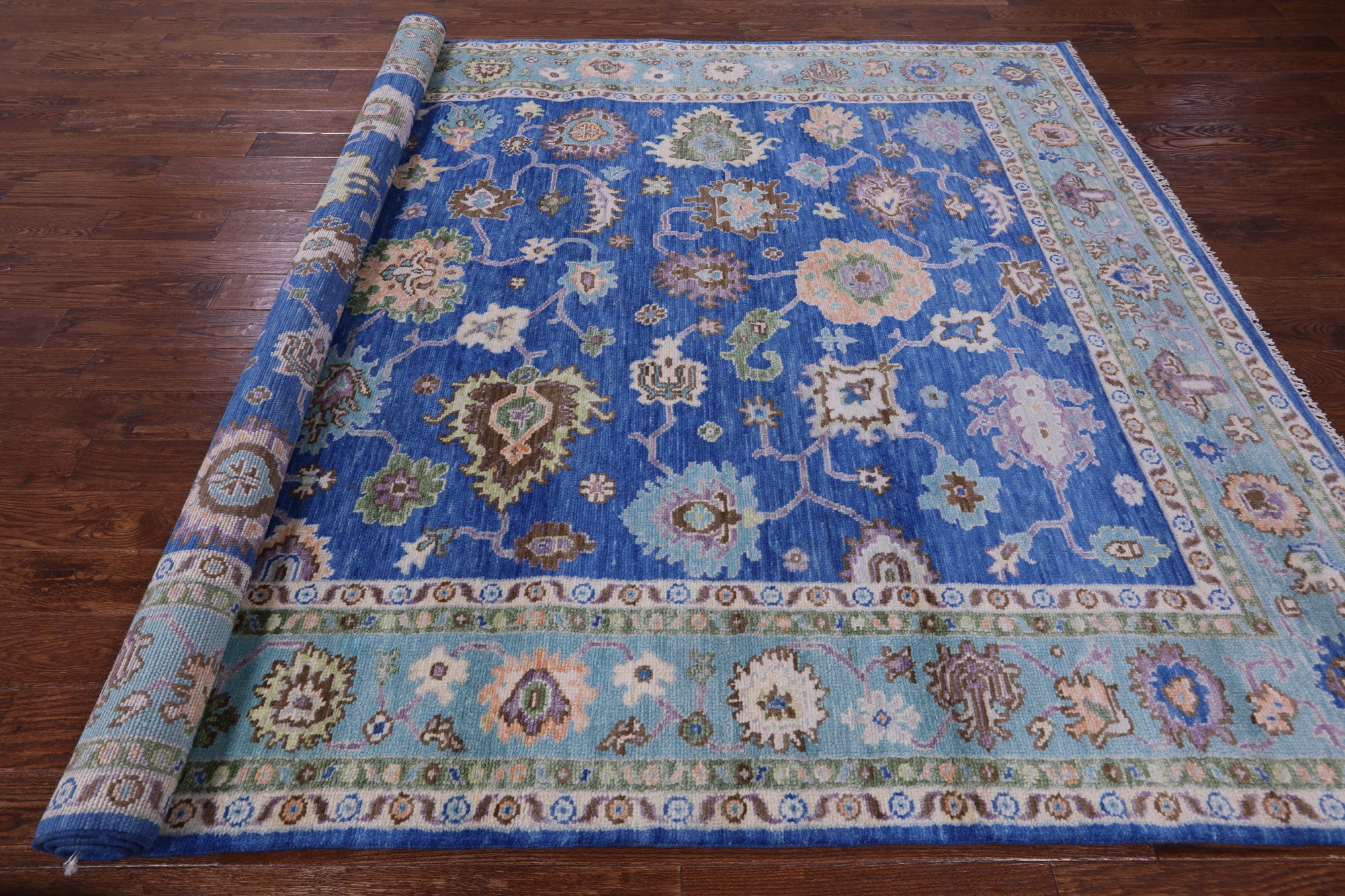 Blue Turkish Oushak Hand Knotted Wool Rug - 8' 1" X 10' 2" - Golden Nile