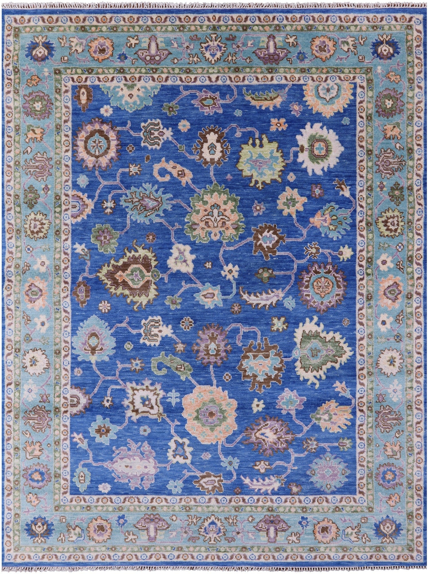 Blue Turkish Oushak Hand Knotted Wool Rug - 8' 1" X 10' 2" - Golden Nile