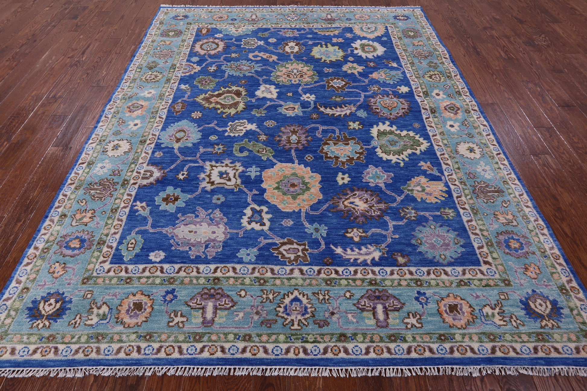 Blue Turkish Oushak Hand Knotted Wool Rug - 8' 1" X 10' 2" - Golden Nile