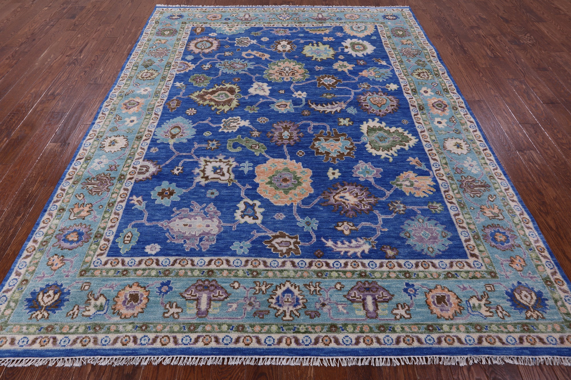 Blue Turkish Oushak Hand Knotted Wool Rug - 8' 1" X 10' 2" - Golden Nile