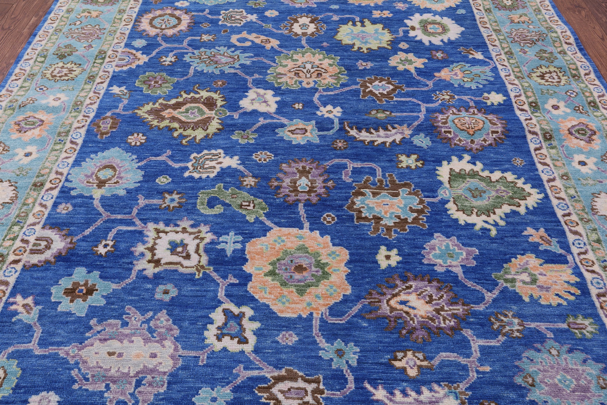 Blue Turkish Oushak Hand Knotted Wool Rug - 8' 1" X 10' 2" - Golden Nile