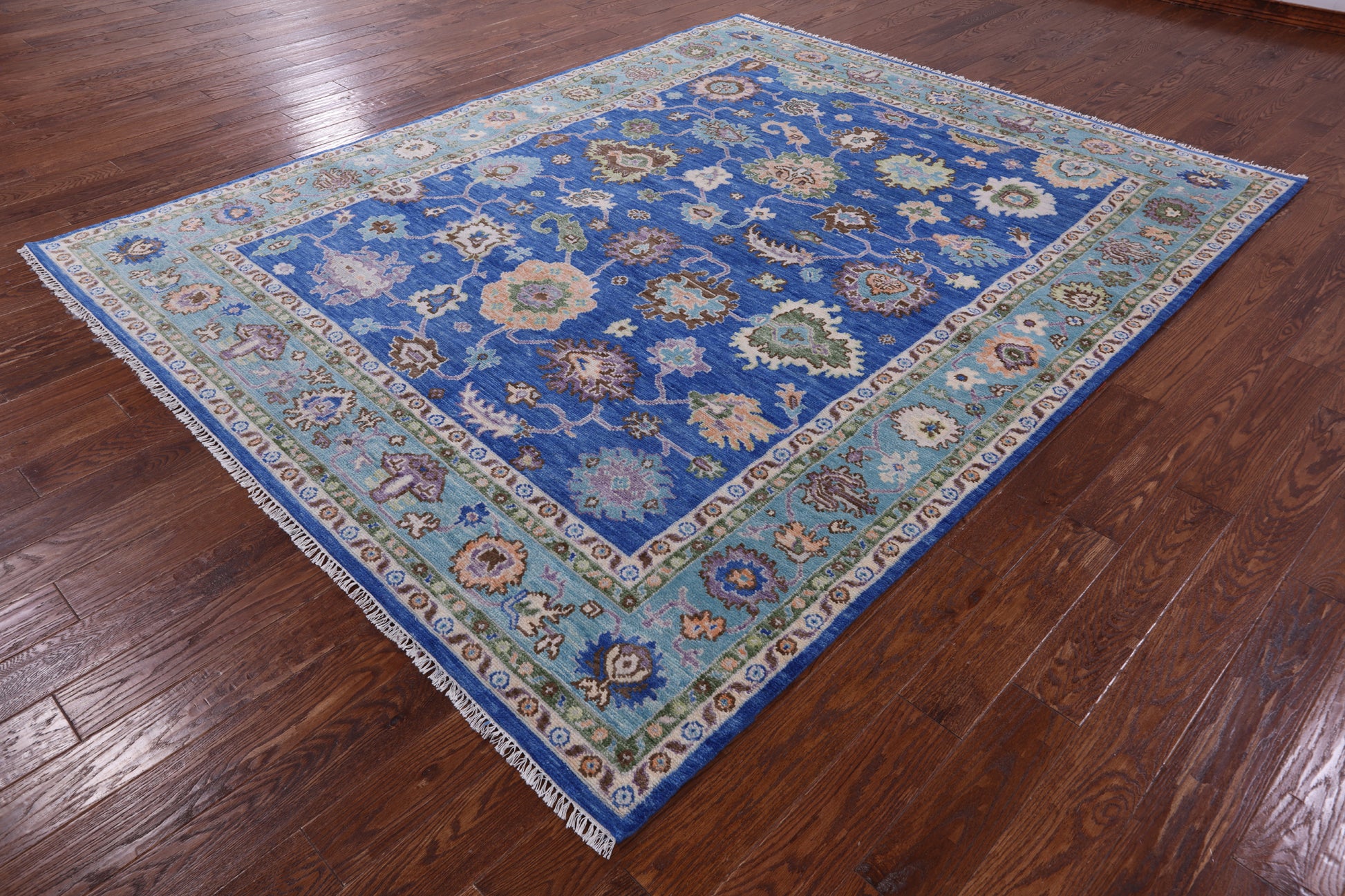Blue Turkish Oushak Hand Knotted Wool Rug - 8' 1" X 10' 2" - Golden Nile