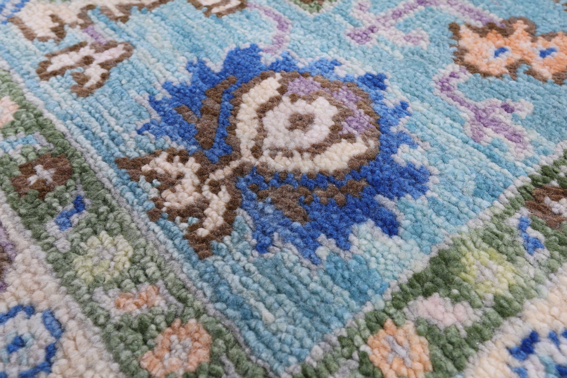Blue Turkish Oushak Hand Knotted Wool Rug - 8' 1" X 10' 2" - Golden Nile
