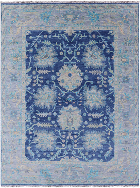 Blue Turkish Oushak Hand Knotted Wool Rug - 8' 1" X 10' 5" - Golden Nile