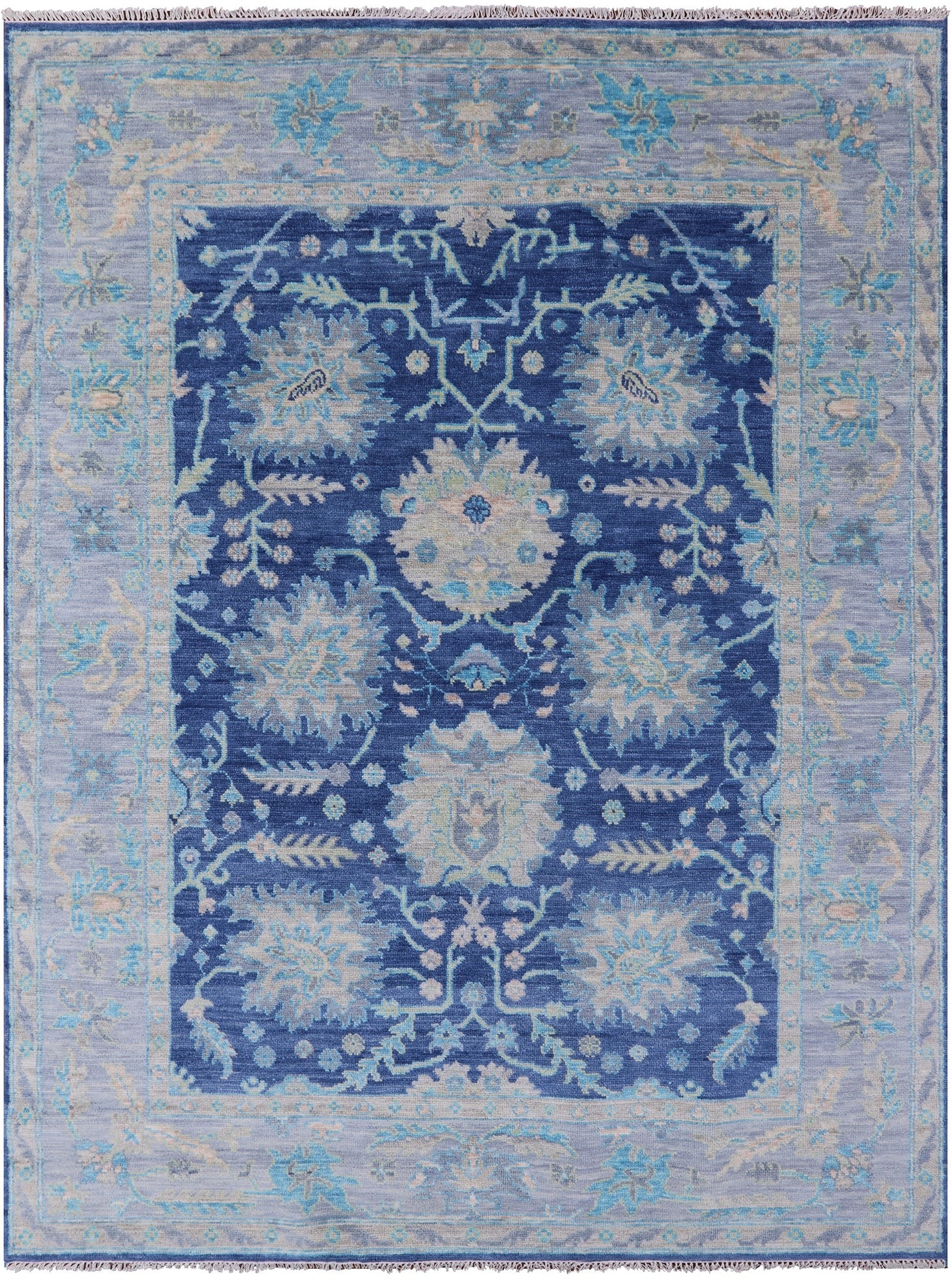 Blue Turkish Oushak Hand Knotted Wool Rug - 8' 1" X 10' 5" - Golden Nile