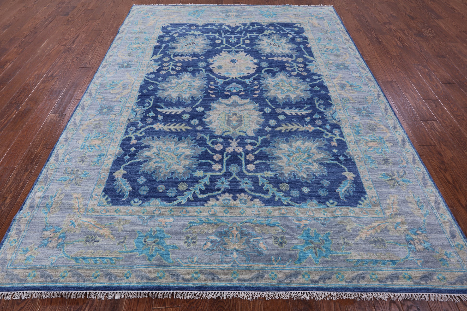 Blue Turkish Oushak Hand Knotted Wool Rug - 8' 1" X 10' 5" - Golden Nile