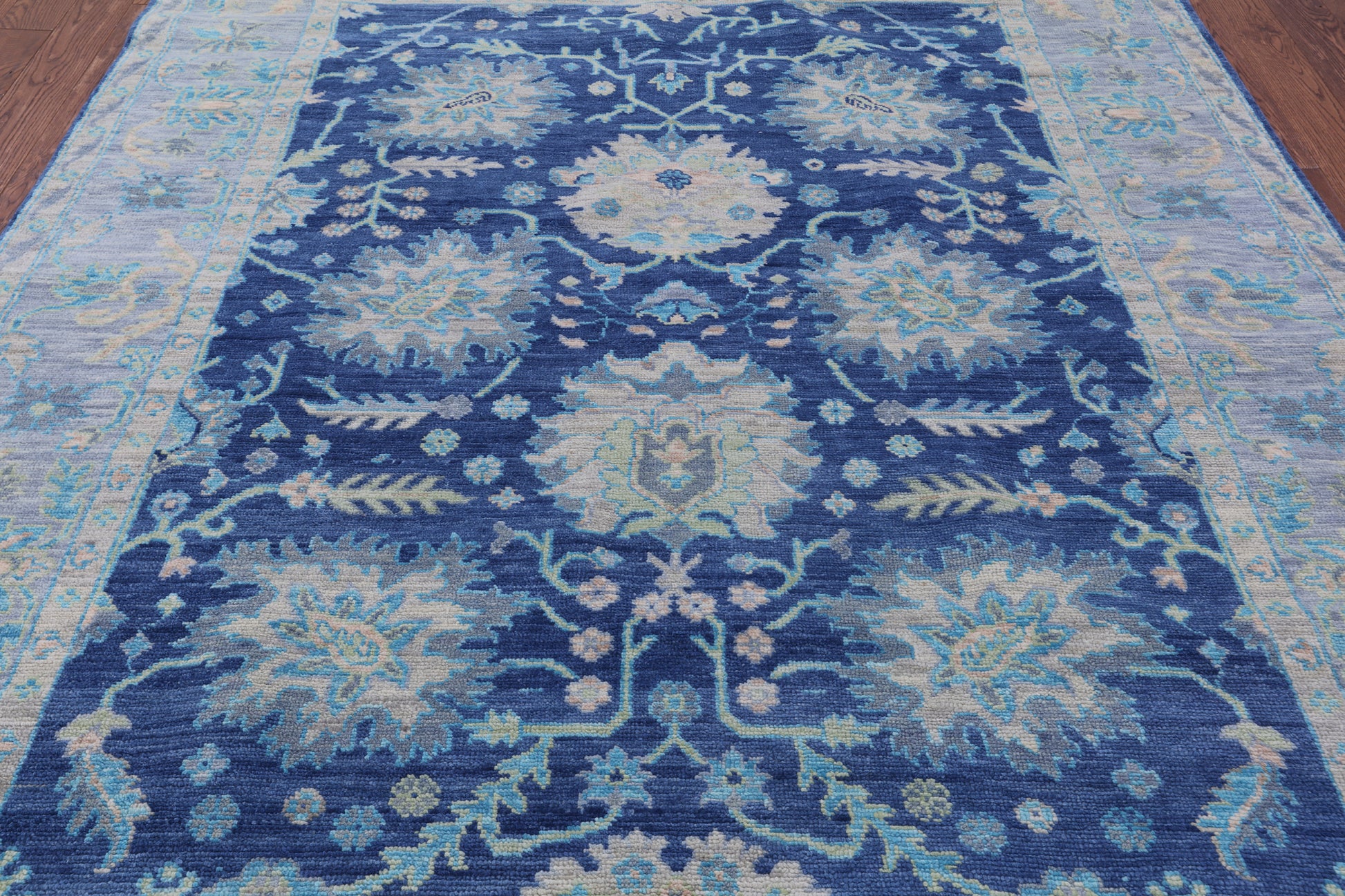Blue Turkish Oushak Hand Knotted Wool Rug - 8' 1" X 10' 5" - Golden Nile