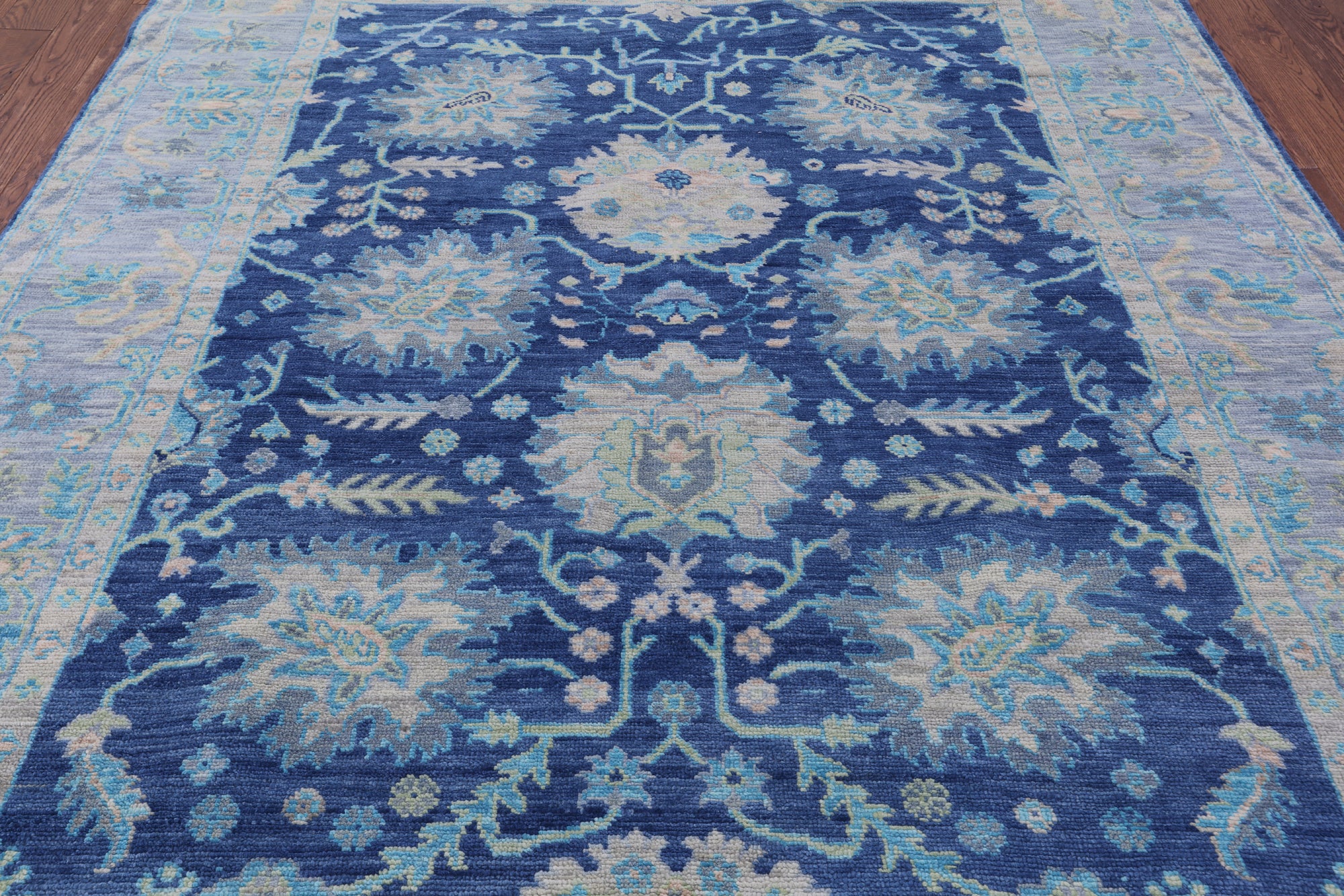 Blue Turkish Oushak Hand Knotted Wool Rug - 8' 1" X 10' 5" - Golden Nile