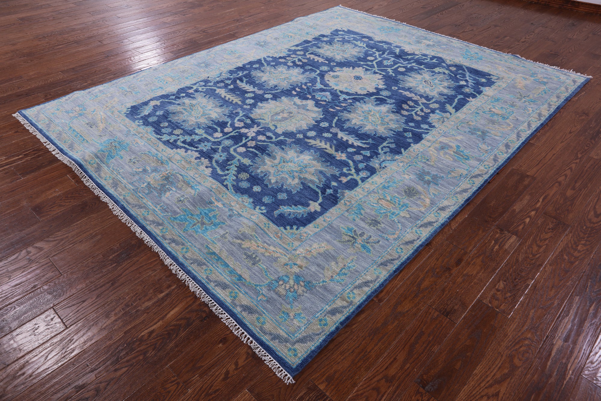 Blue Turkish Oushak Hand Knotted Wool Rug - 8' 1" X 10' 5" - Golden Nile