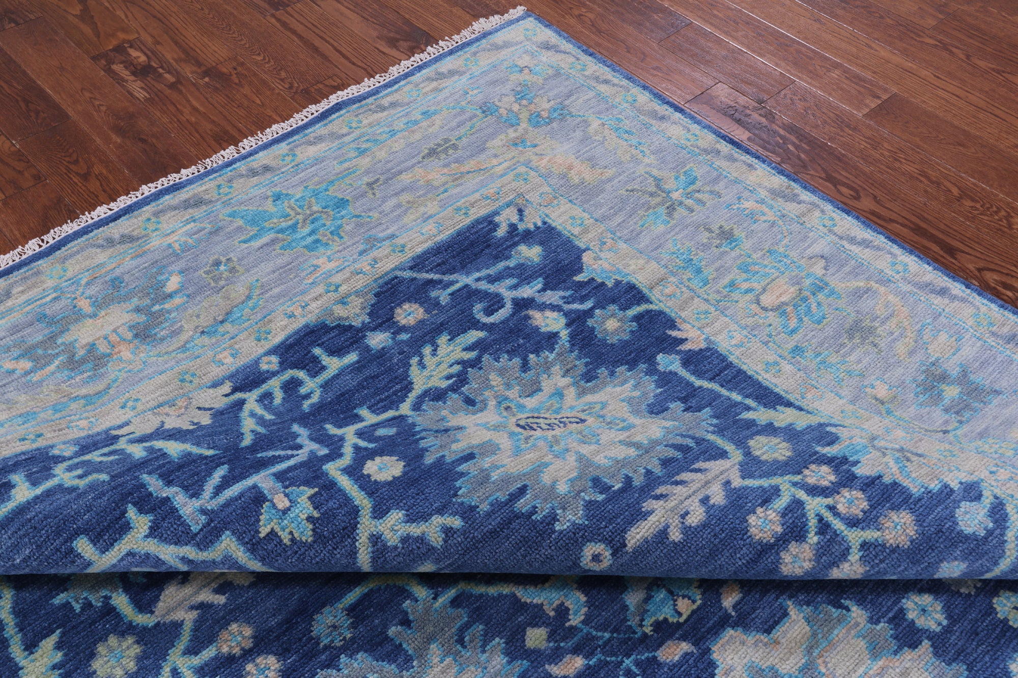 Blue Turkish Oushak Hand Knotted Wool Rug - 8' 1" X 10' 5" - Golden Nile