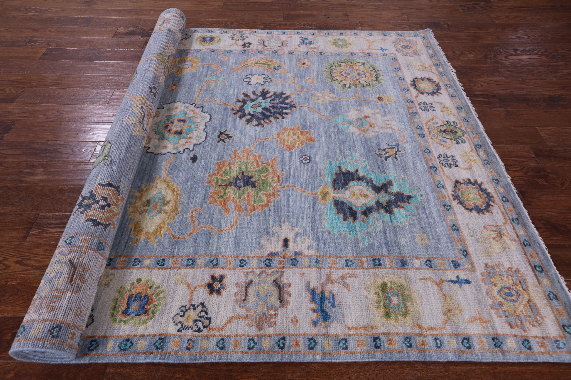 Blue Turkish Oushak Handmade Wool Rug - 6' 3" X 9' 0" - Golden Nile
