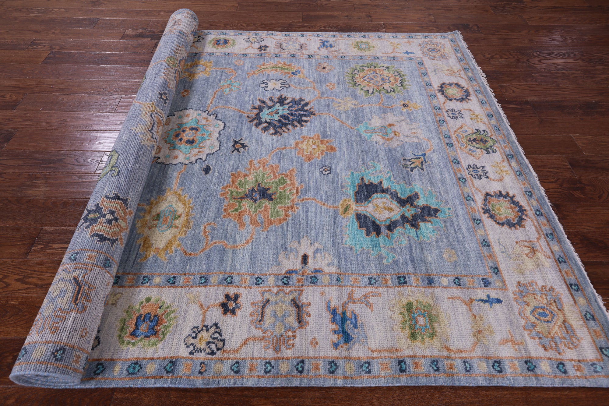 Blue Turkish Oushak Handmade Wool Rug - 6' 3" X 9' 0" - Golden Nile