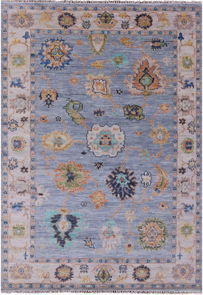 Blue Turkish Oushak Handmade Wool Rug - 6' 3" X 9' 0" - Golden Nile
