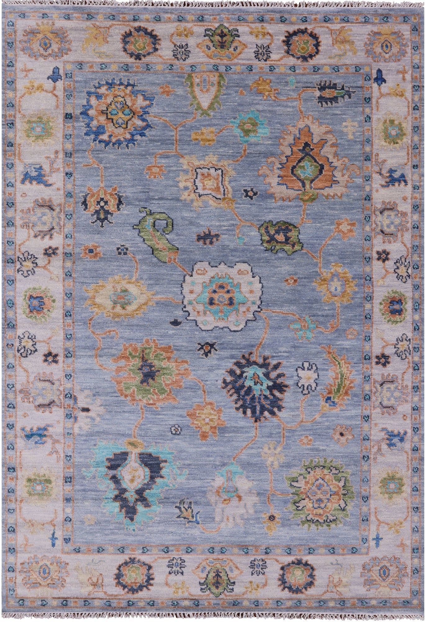 Blue Turkish Oushak Handmade Wool Rug - 6' 3" X 9' 0" - Golden Nile