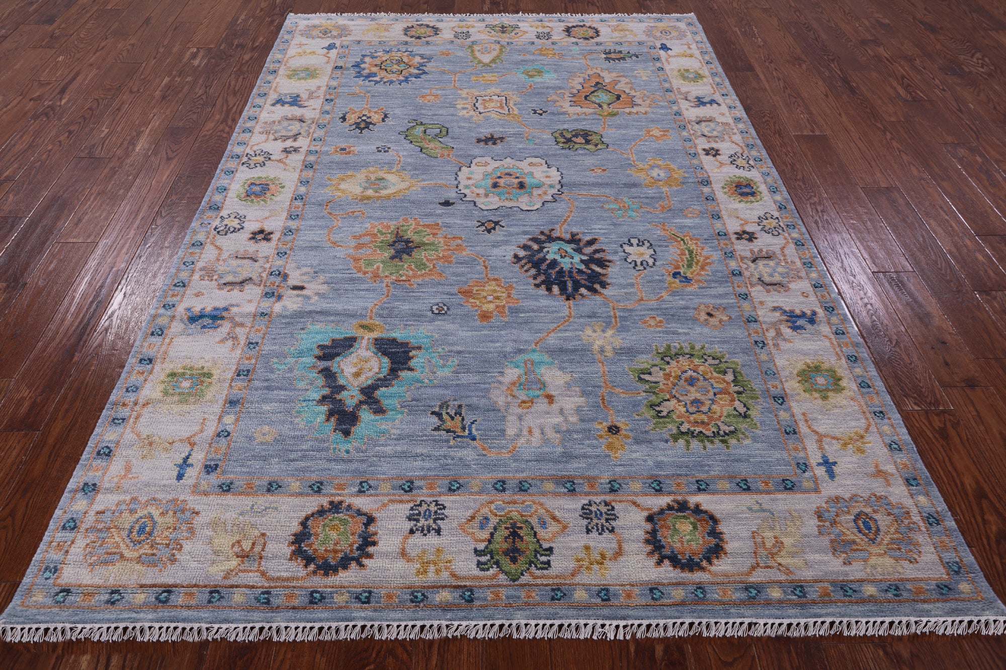 Blue Turkish Oushak Handmade Wool Rug - 6' 3" X 9' 0" - Golden Nile