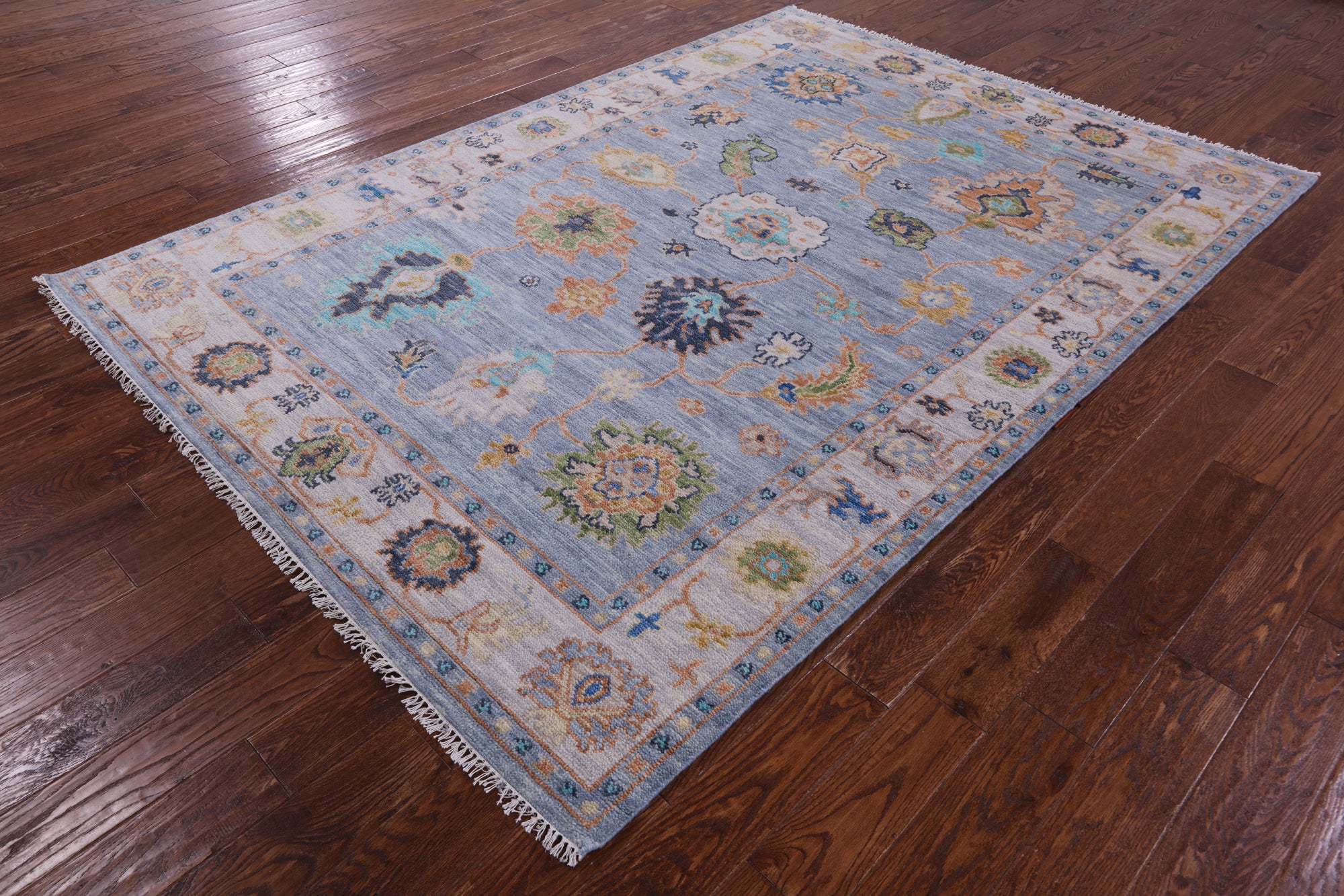 Blue Turkish Oushak Handmade Wool Rug - 6' 3" X 9' 0" - Golden Nile