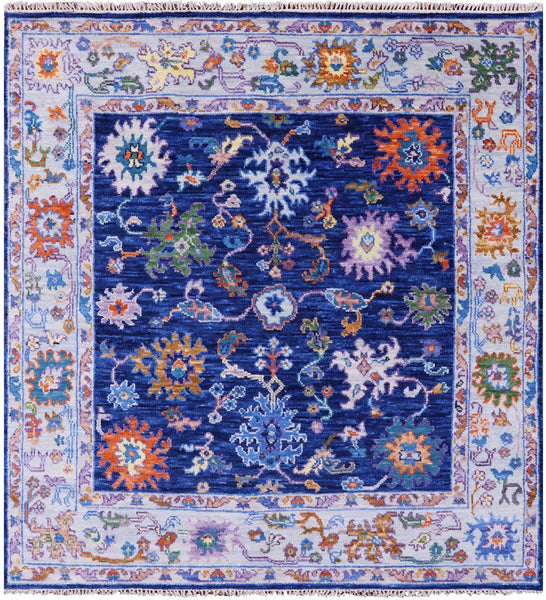 Blue Square Turkish Oushak Hand Knotted Wool Rug - 6' 1" X 6' 4" - Golden Nile