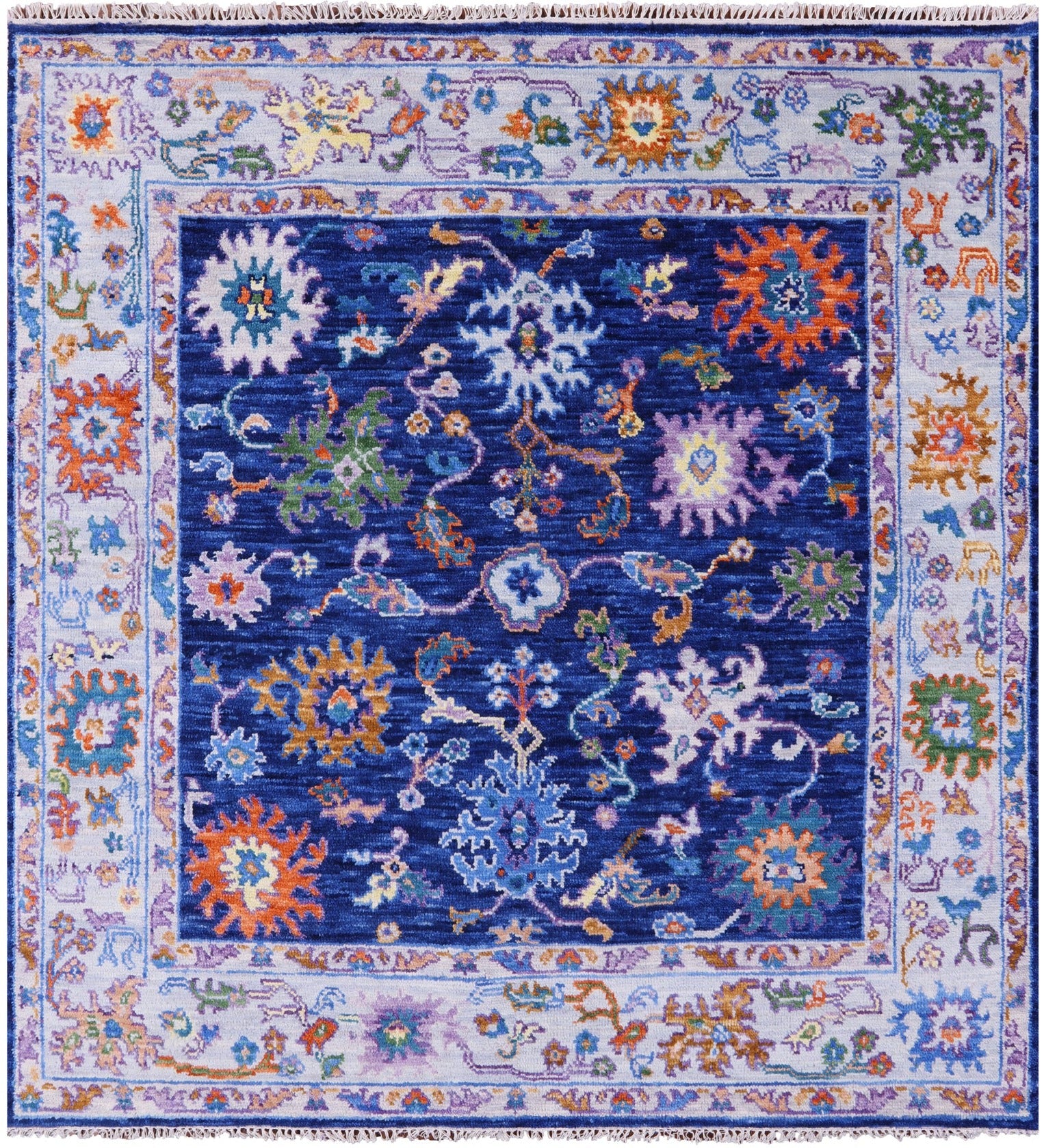 Blue Square Turkish Oushak Hand Knotted Wool Rug - 6' 1" X 6' 4" - Golden Nile