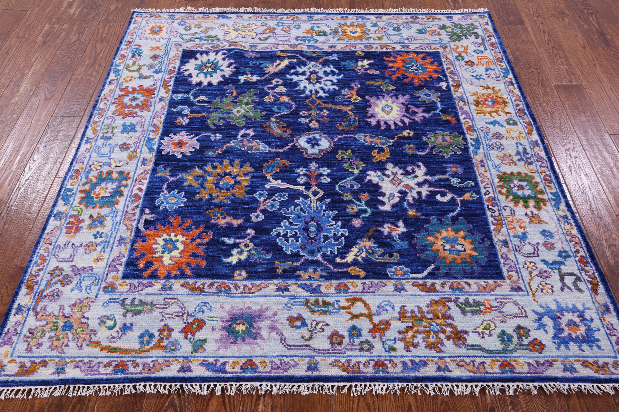 Blue Square Turkish Oushak Hand Knotted Wool Rug - 6' 1" X 6' 4" - Golden Nile