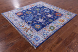 Blue Square Turkish Oushak Hand Knotted Wool Rug - 6' 1" X 6' 4" - Golden Nile