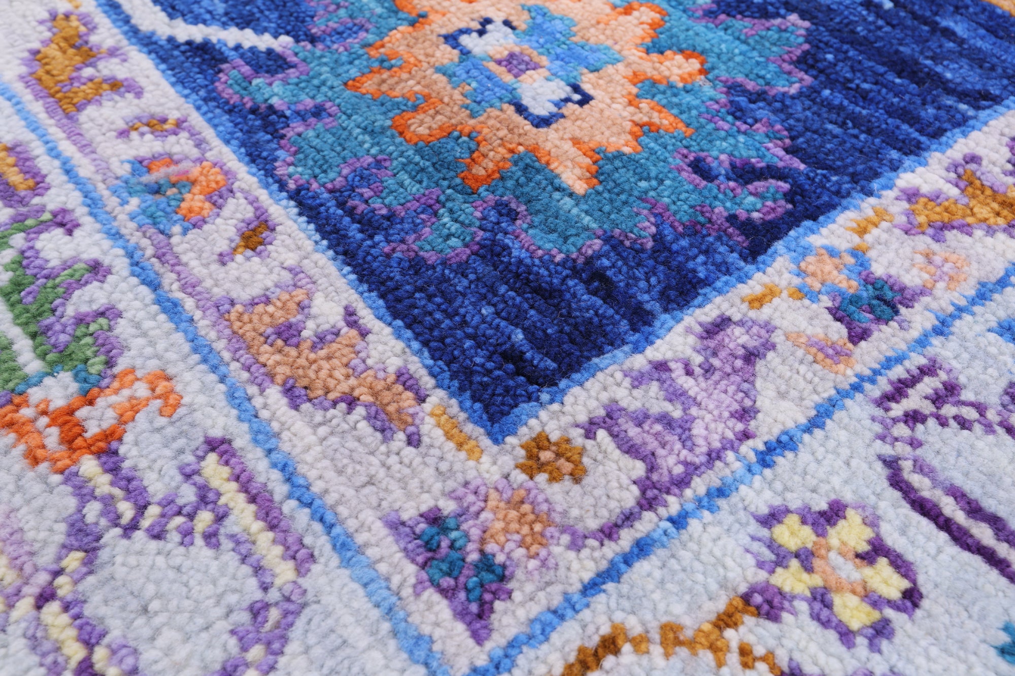 Blue Square Turkish Oushak Hand Knotted Wool Rug - 6' 1" X 6' 4" - Golden Nile