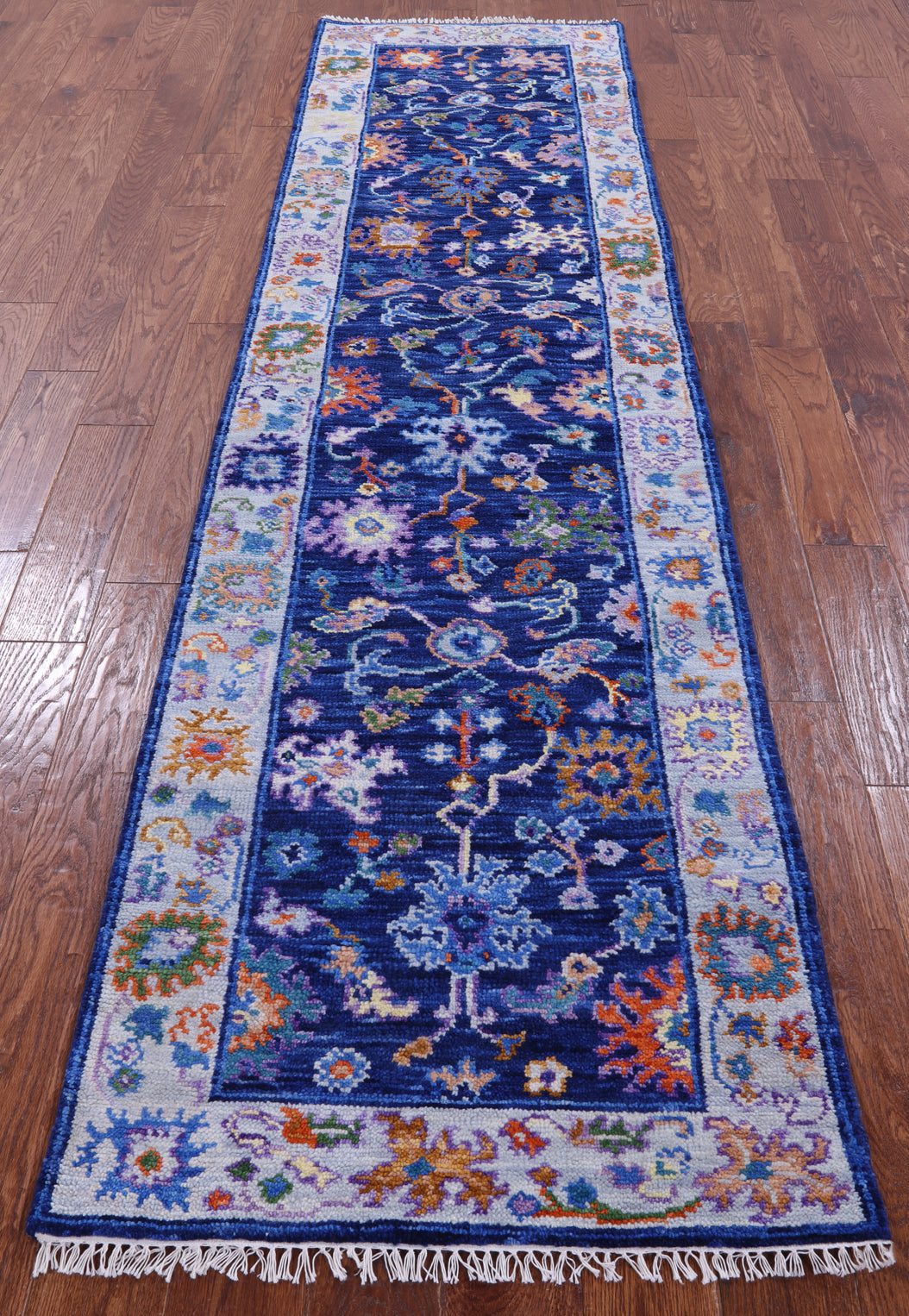 Blue Turkish Oushak Hand Knotted Wool Runner Rug - 2' 7" X 10' 0" - Golden Nile