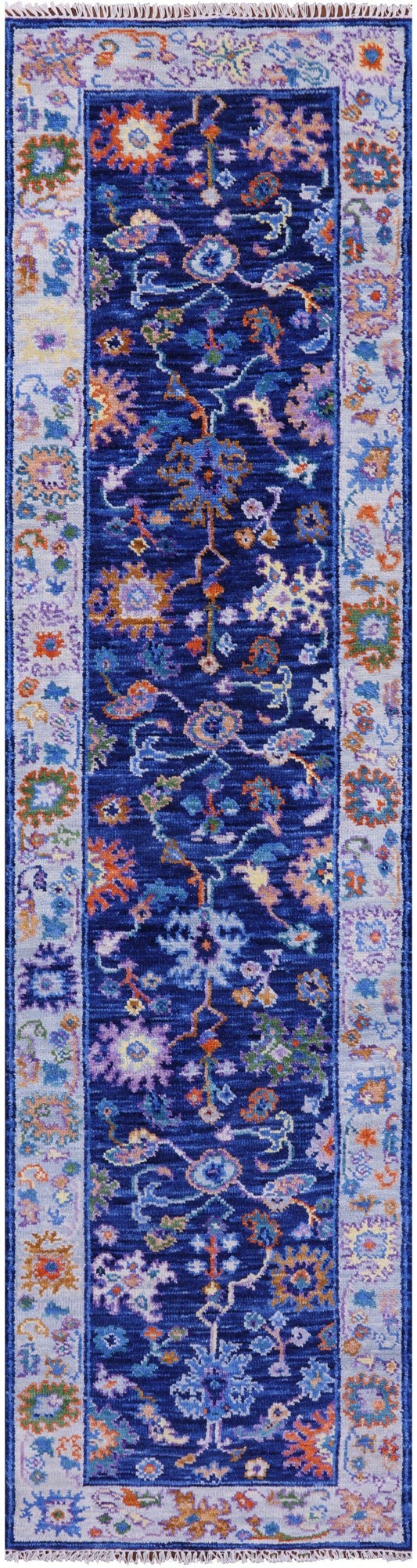 Blue Turkish Oushak Hand Knotted Wool Runner Rug - 2' 7" X 10' 0" - Golden Nile