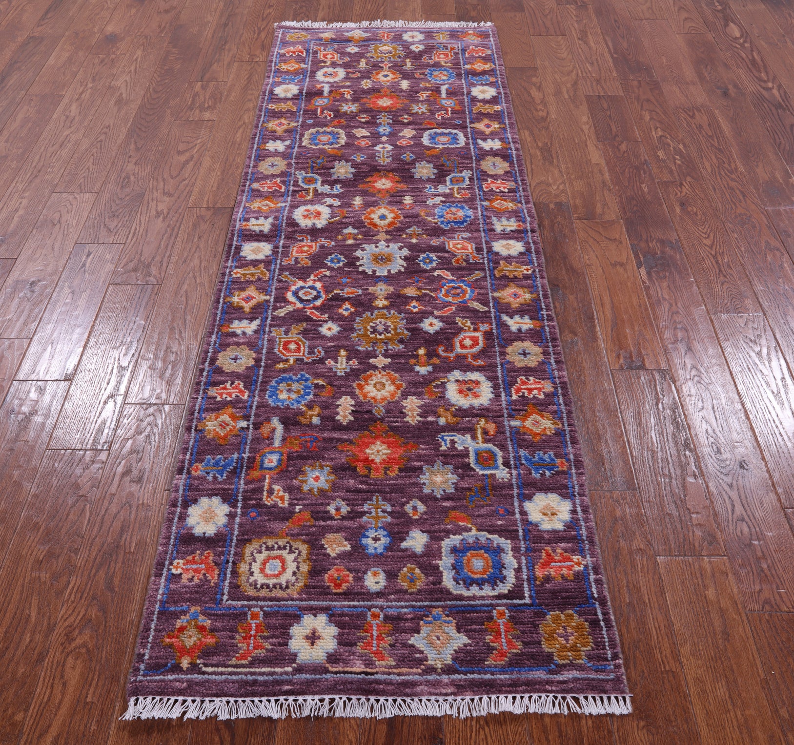 Purple Turkish Oushak Handmade Wool Runner Rug - 2' 7" X 7' 10" - Golden Nile