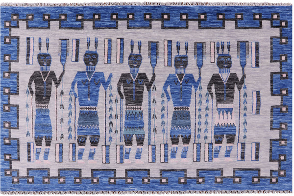 Navajo Design Gabbeh Handmade Wool Rug - 5' 8" X 9' 2" - Golden Nile