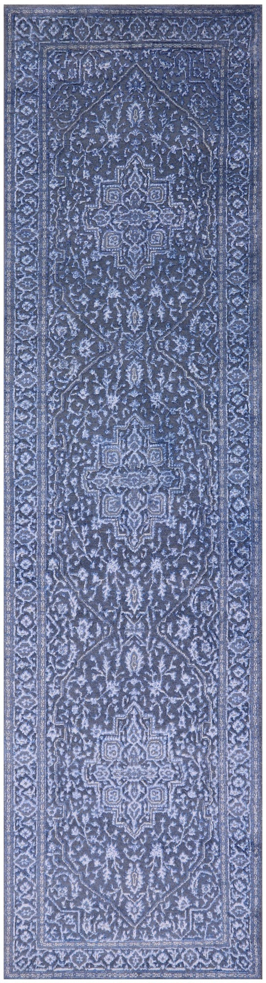 Grey Heriz Serapi Hand Knotted Wool & Silk Runner Rug - 2' 7" X 10' 3" - Golden Nile